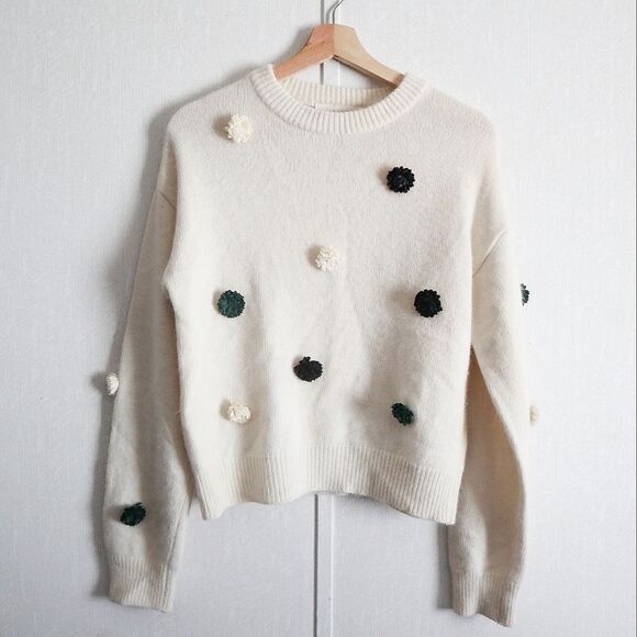 J.Story Ivory Flower Detail Wool Sweater - Picture 1 of 8